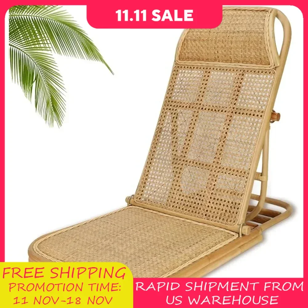 Beach Chair Folding Portable, 4-Level Adjustable Chaise Lounge,Beach Pool Lounger Recliner Rattan Hand-Woven Multi-situation Use