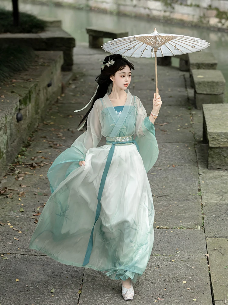 2026 new Song Dynasty Hanfu Women's Chinese Style Cross Collar Green Robe Skirt Super Immortal And Elegant Daily Ancient Costume view 5