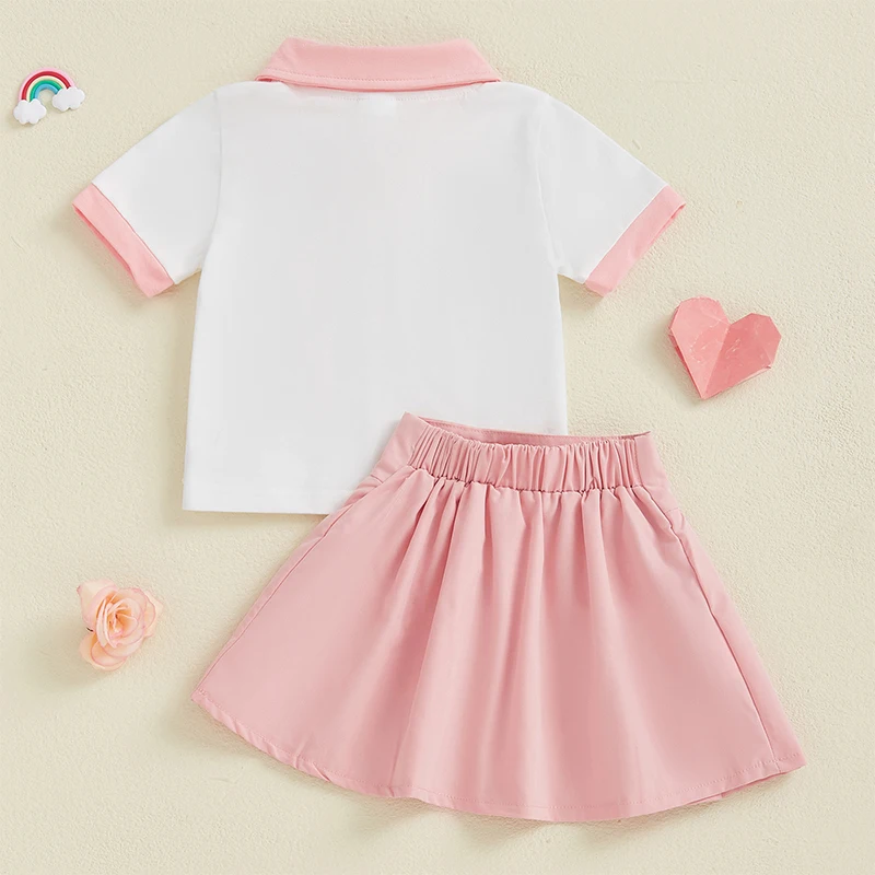 Adorable Baby Girls 2-Piece Summer Set with Short Sleeve Collared Top and Pleated Skirt - Cute Toddler Outfit for Warm Weather