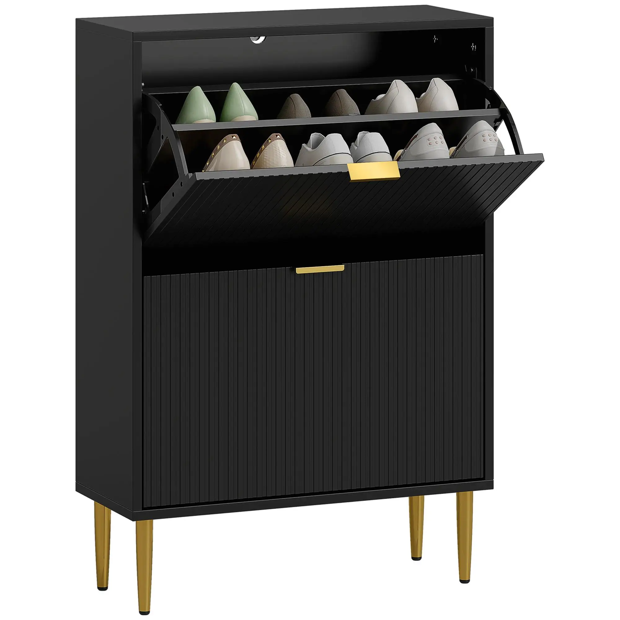 Étagère à chaussures 12 paires avec 2 niveaux pliables, 60x24x91,5 cm, Anthracite, Construction stable