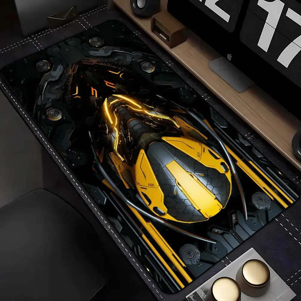 Sci-Fi Yellow Mech Spaceship Large Desk Mat MousePad Mouse Mat Gaming Keyboard Mat Playmat Non-Slip Rubber Futuristic Desk Decor