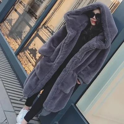 2025 Manteau Parka d'hiver surdimensionné en fausse fourrure pour femme, veste chaude à capuche longue, vêtements d'extérieur amples, manteau d'hiver décontracté Casaco Feminino