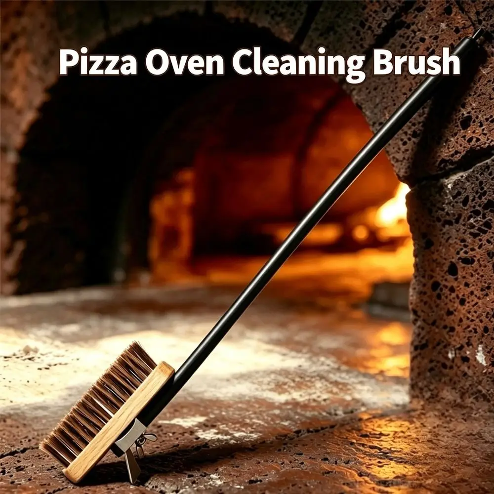Copper Wire Pizza Oven Cleaning Brush Long Handle Aluminum Alloy Handle Oven Grill Cleaning Brush Scraper Edge