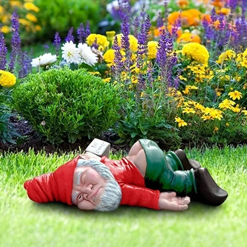 Drunk Dwarf Sleeping on The Floor Resin Decorative Ornaments in The Courtyard Creative Garden Drunk Dwarf