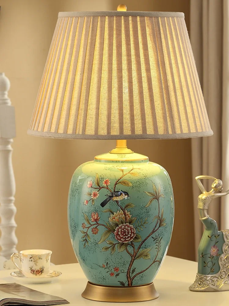 Retro blue copper living room table lamp new Chinese luxury ceramic extra large size new Chinese luxury sofa lamp