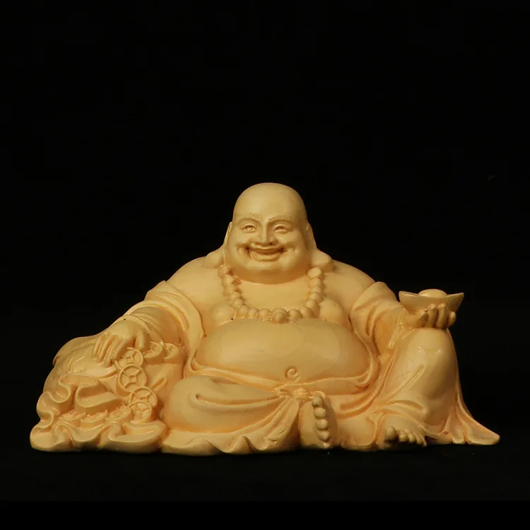 

Feng Shui Boxwood Carving Buddha Yuanbao Maitreya Buddha Car Ornament Gift