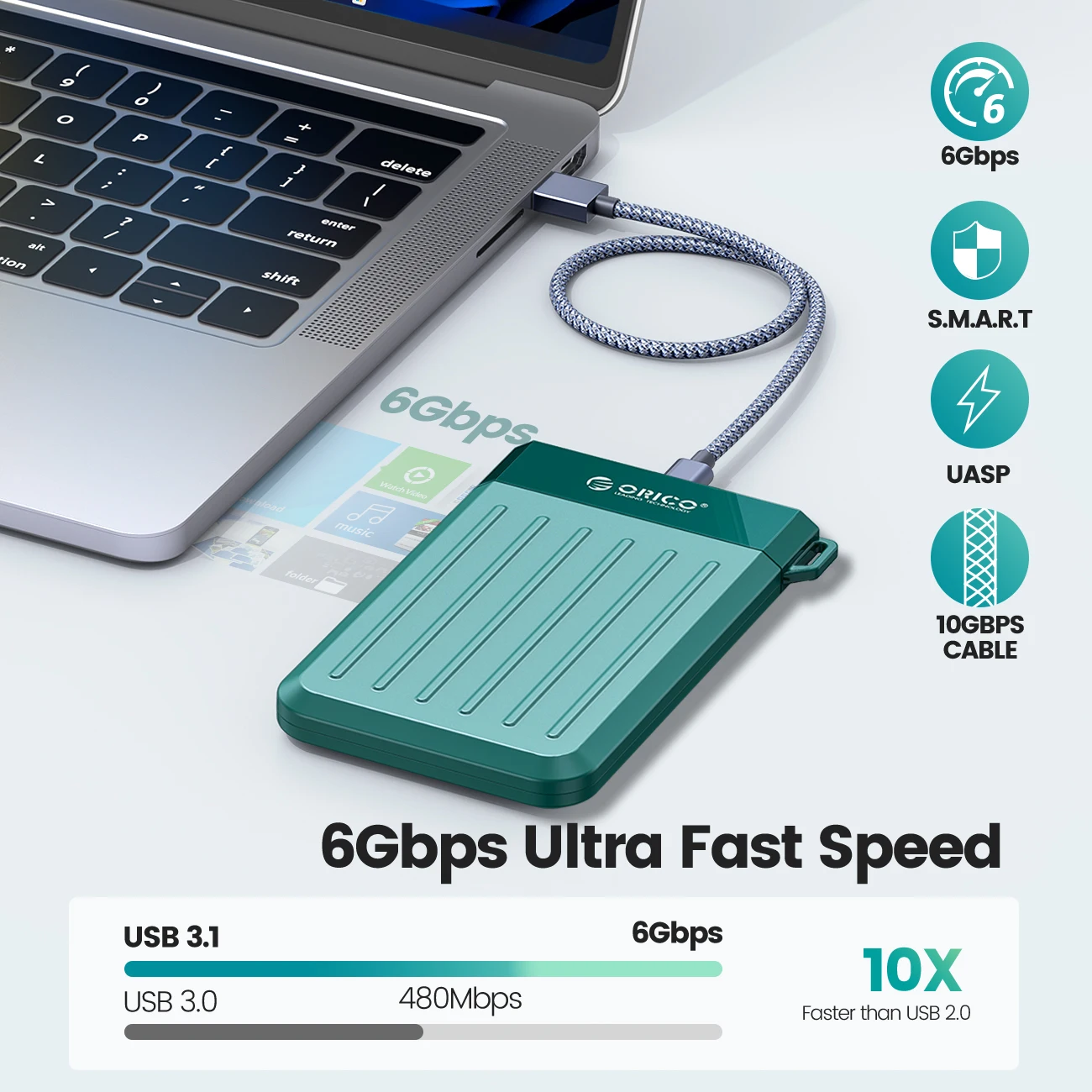 ORICO HDD-Gehäuse 2,5 SATA auf USB 3.0-Adapter Festplattengehäuse für SSD-Festplatte HDD-Box Typ C 3.1 Gehäuse HD Externes Festplattengehäuse