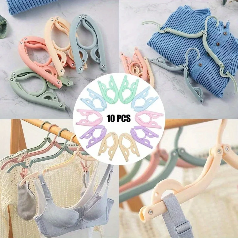 10Pcs Reise Faltbare Kleiderbügel Ultra Licht Kleiderbügel Licht Tragbare Nicht Slip Schrank Trocknen Rack Zufällige Farbe Platzsparend – Detail 3