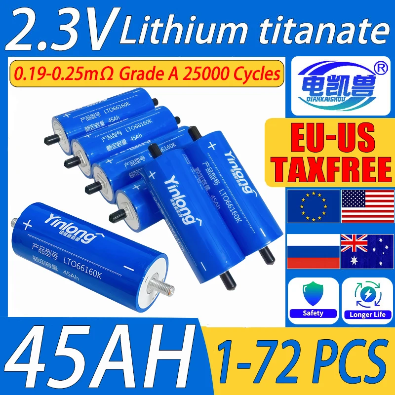 

25000 Cycles Grade A 2.3v 45ah yinlong Lithium titanate LTO 66160 Battery 10c DIY 12V 24V 48V Solar Speaker Car Power battery
