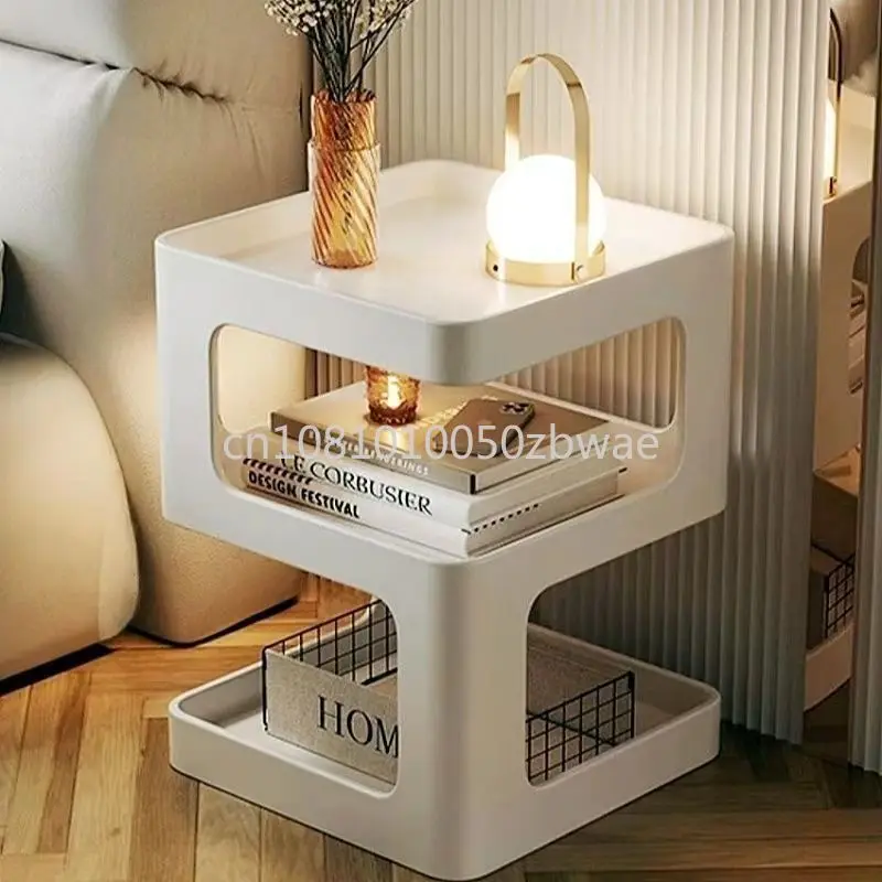

White Simple Night Table Hidden Storage Drawers Nordic Trendy Nightstand Minimalist Aesthetic Bedroom Furniture