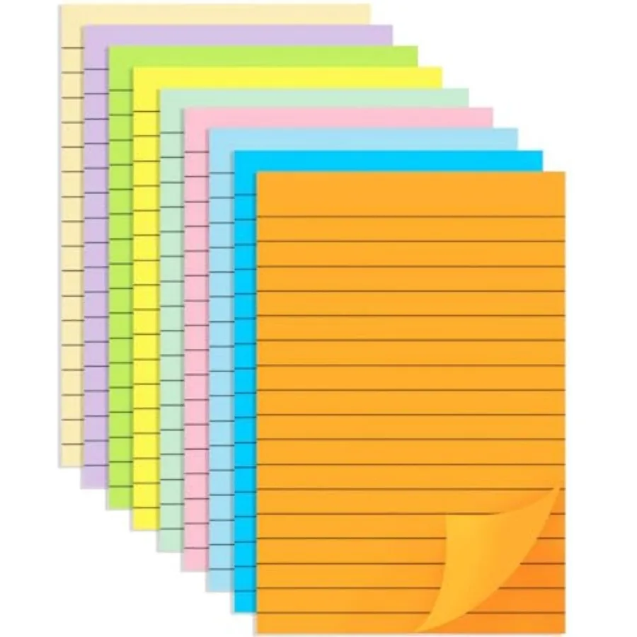 

9 Pack Lined Sticky Notes 4x6 in Strong Adhesive Self Stick Note Pads Sticky Notes with Lines 9 Colorful Options Perfect for Of