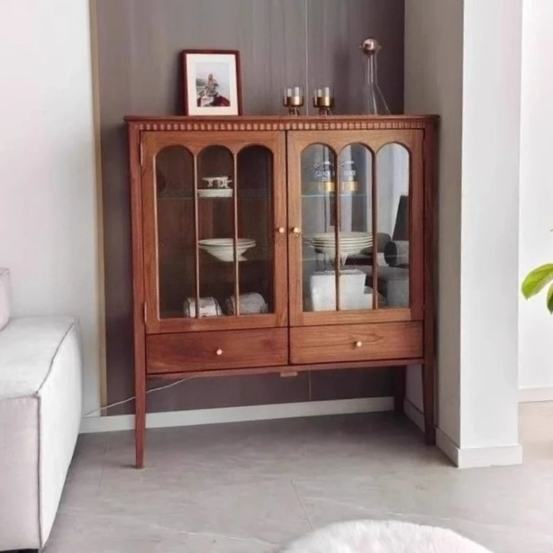 

American antique display cabinet TV coffee table glass display retro figure storage side cabinet