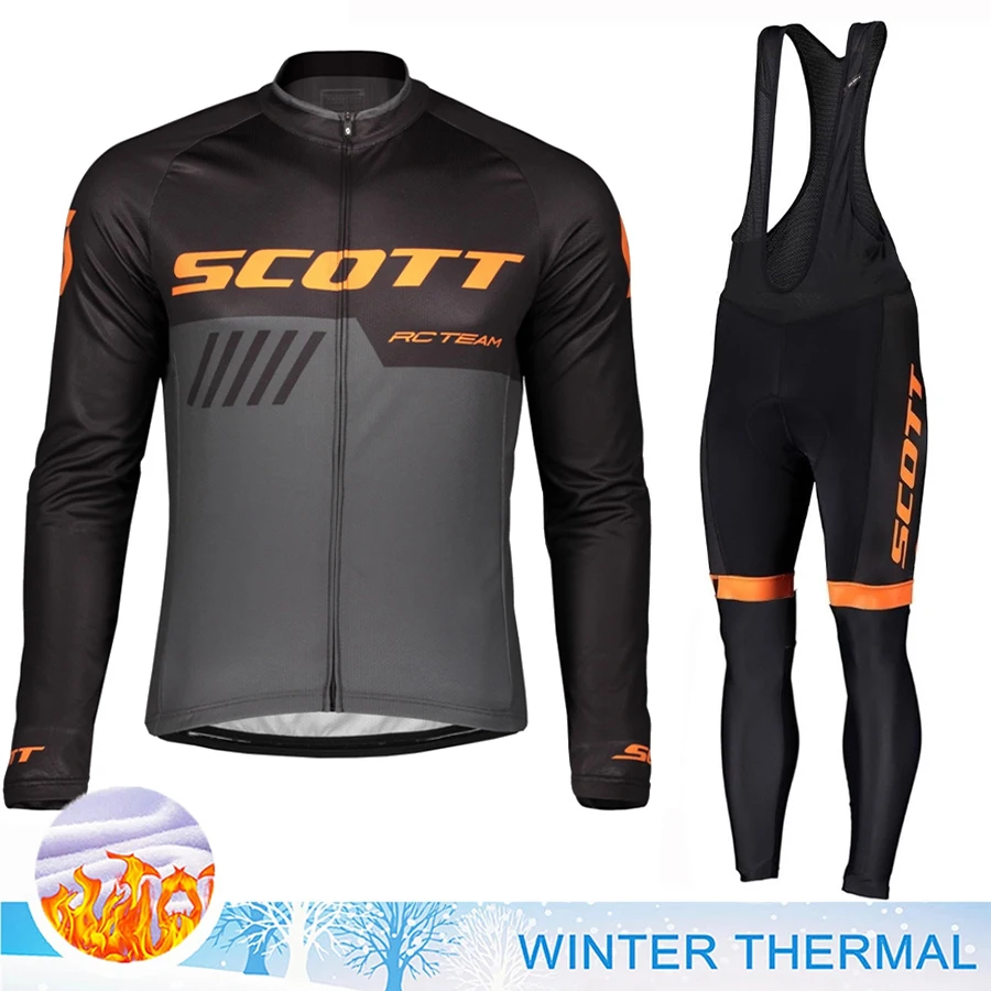 SCOTT Cycling Man Men\'s Pants Gel Team Jersey 2023 Winter Thermal Fleece Bib Blouse Cyclist Road Bike Uniform Clothes Clothing