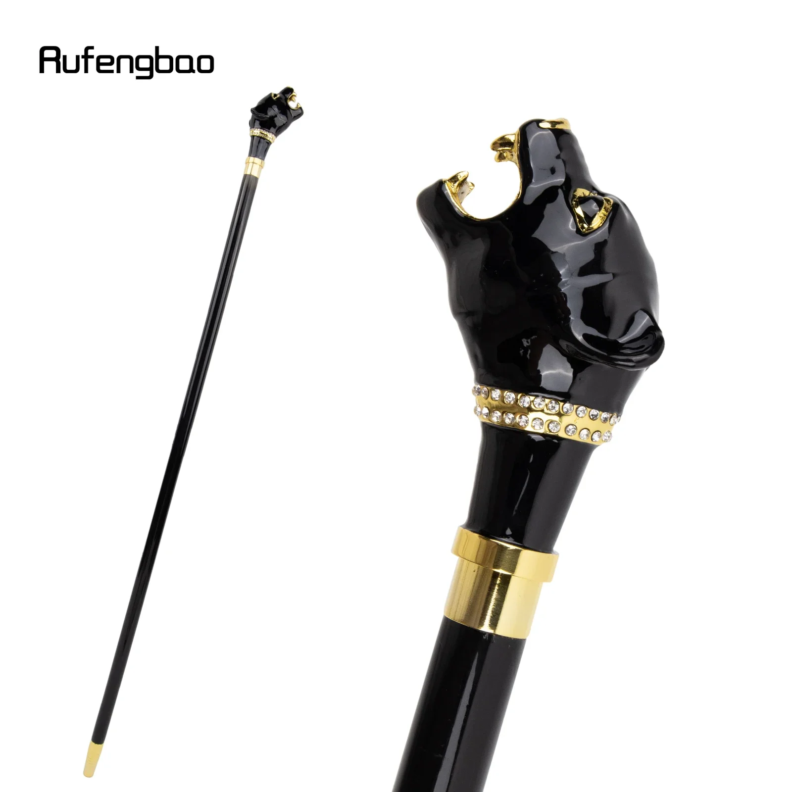 Ceramic Black Leopard Wooden Single Joint Fashion Wood Walking Stick Decorative Walking Cane Halloween Mace Wand Crosier 95cm
