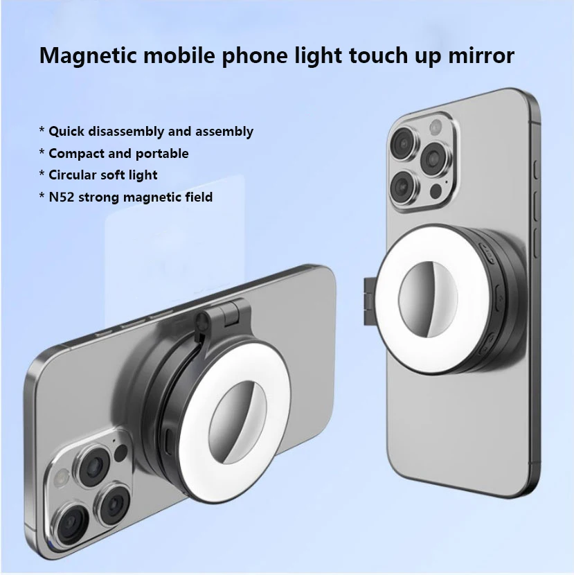 klein klein invullicht Magnetische led-spiegel voor mobiele telefoon met USB-oplader voor blog livestreaming schot