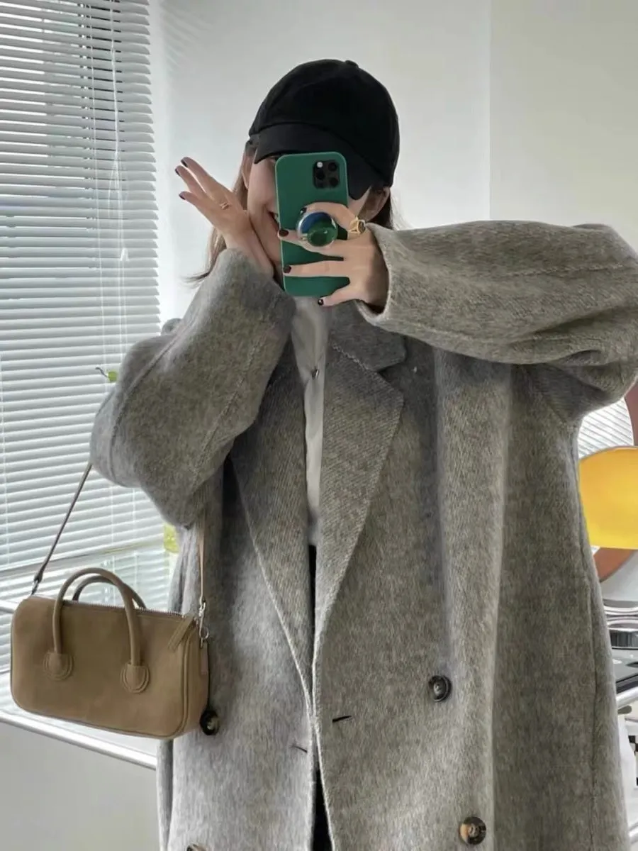 

Женское шерстяное пальто средней длины, повседневное, зимнее, новое, двубортное, на пуговицах, однотонное