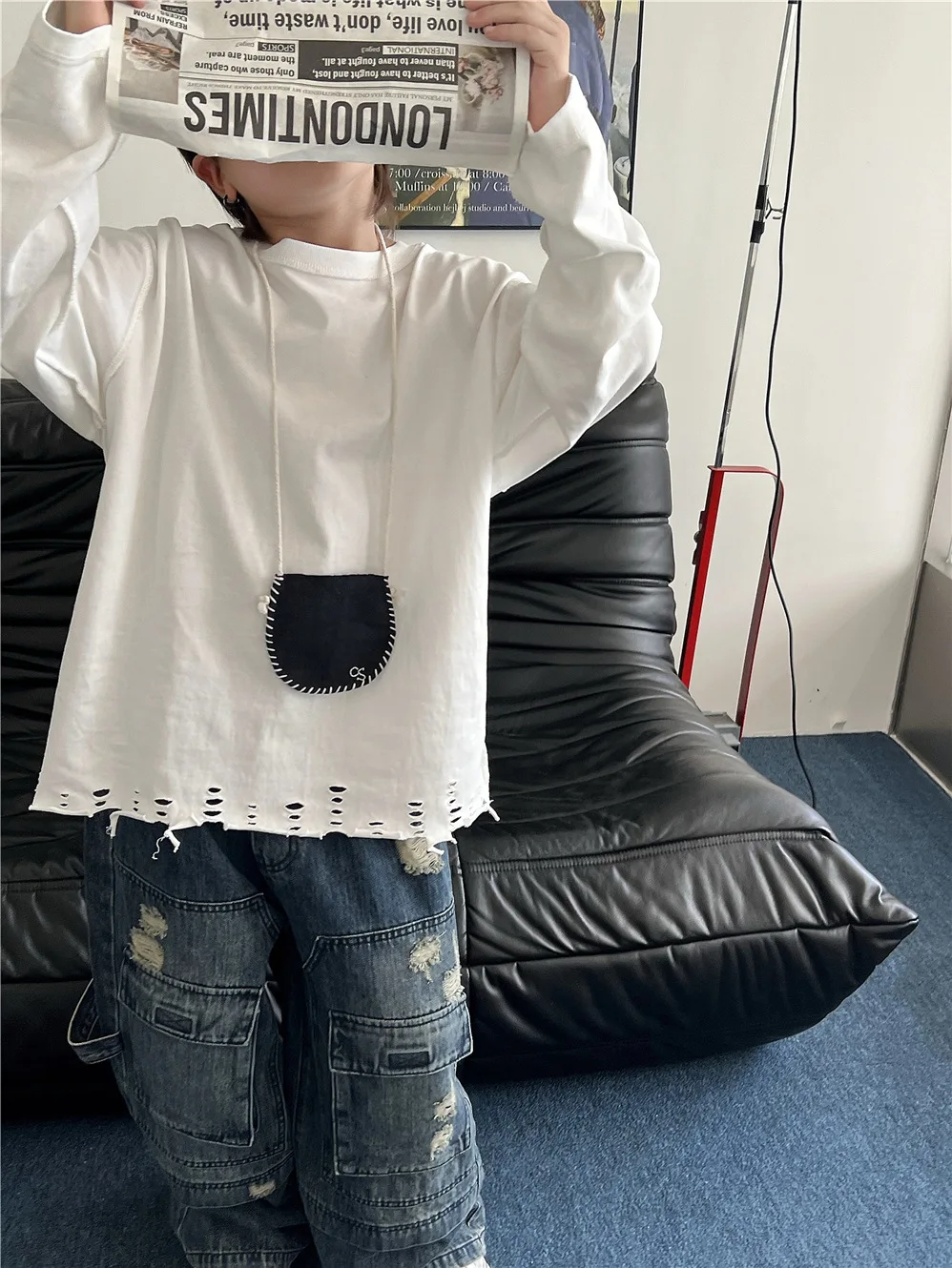 

2025 Autumn Children's Clothing Children's Basic Base Shirt Solid Color Piercing Embroidered Boys and Girls Stylish Long Sleeve