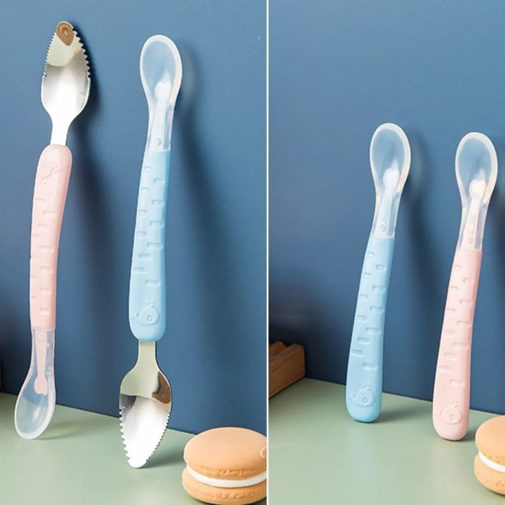High Quality Double Headed Baby Tableware Food Grade No Odor Fruit Scraping Spoon Complementary Food Spoon