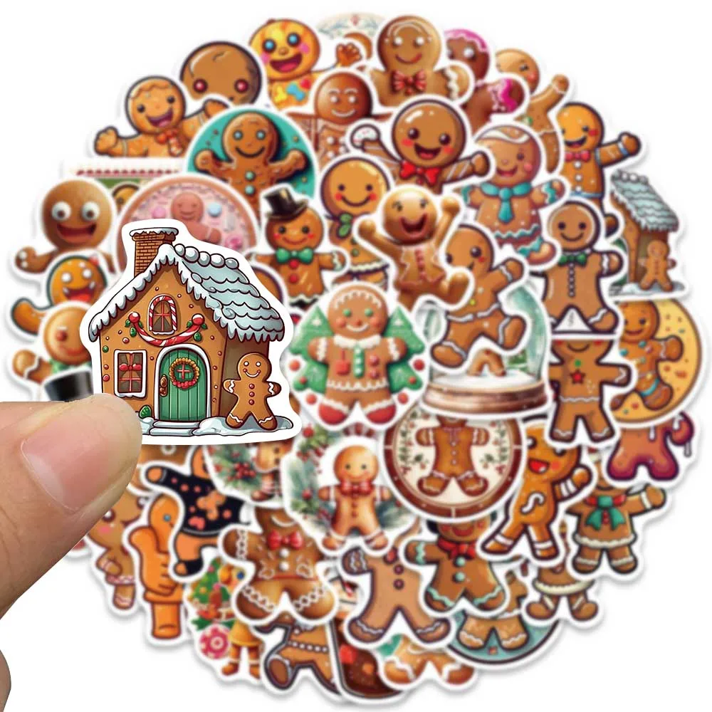 50pcs Funny Cute Cartoon Gingerbread Man Stickers For Laptop Water Bottle Luggage Notebook Waterproof Graffiti Vinyl Decals