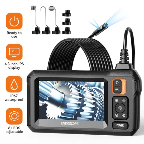 Industrial Endoscope Camera 4.3" IPS HD 1080P 8.5mm Pipe Sewer Inspection Camera Borescope For Car With 8LEDS IP67 Waterproof