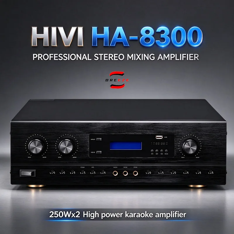 BREEZE NEW-Hivi/ 250Wx2 HA-8300 Karaoke Conference Stage Professional KTV Speaker Fixed Resistance Bluetooth USB Power Amplifier