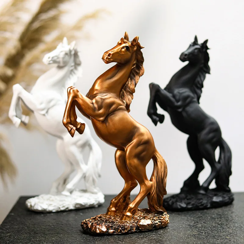 樹脂の金と白の馬の像,北欧の抽象的な装飾品,室内彫刻,家の装飾