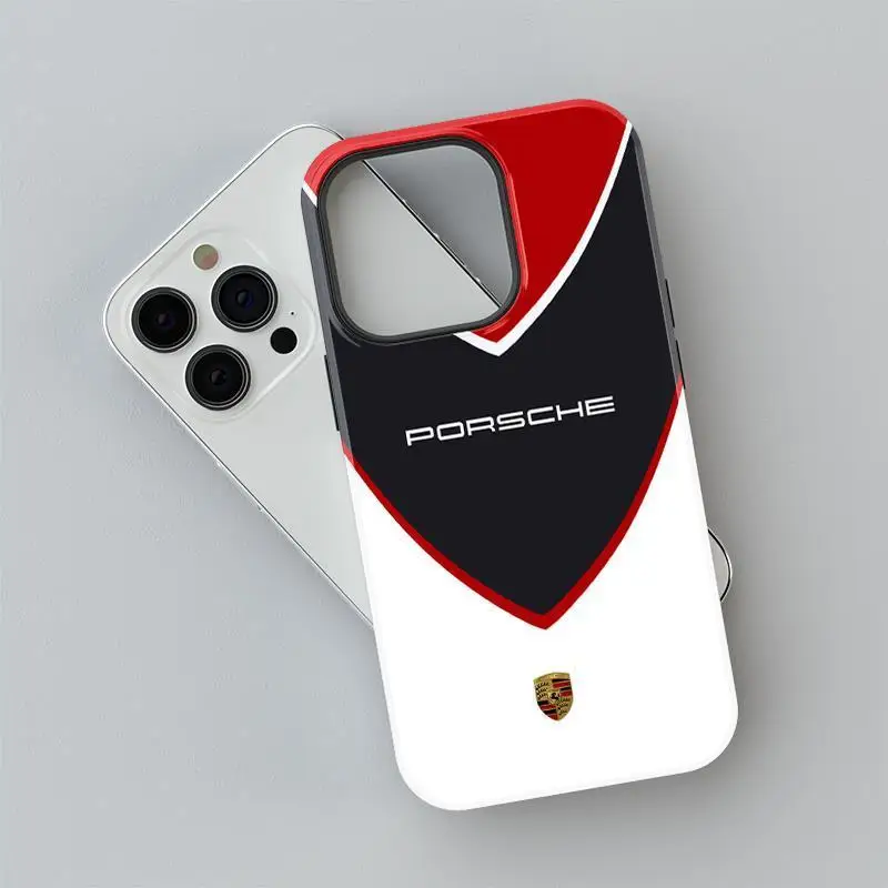 For Porsche Black Silicone soft shell+PC Shell Cover for iPhone 16 15 13 14 11 12 Pro Max 12 Mini 7 8 XR XS 16 Plus 15Pro MAX