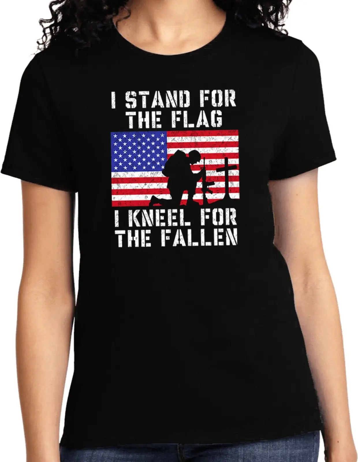 Usa I Stand For The Flag Kneel Fallen Ladies T Shirt Lpc61