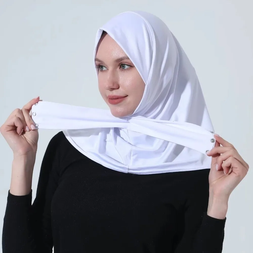 

Tie Back Buttons Snap Fastener Ramadan Hijab Soft Breathable Women's Under Cap Solid Color Adjustable Headwrap Hair Accessories