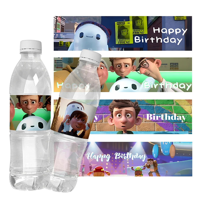 6Pcs Disney Ron's Gone Wrong Water Bottle Wraps Labels Stickers Kids Birthday Baby Shower Party Decorations Supplies Gifts Toys