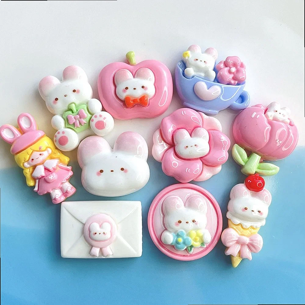 100pcs Kawaii Resin Miniature Rabbit Flatback DIY Phone Case Hairpin Keychain Earrings Scrapbook Dollhouse Decor