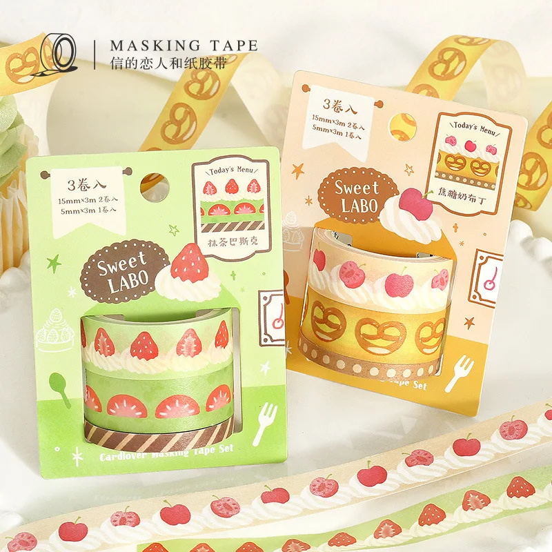 3 ロール/セットかわいいデザートラボシリーズ装飾粘着テーププランナーハンドブック DIY スクラップブックジャーナルコラージュ素材ステッカー