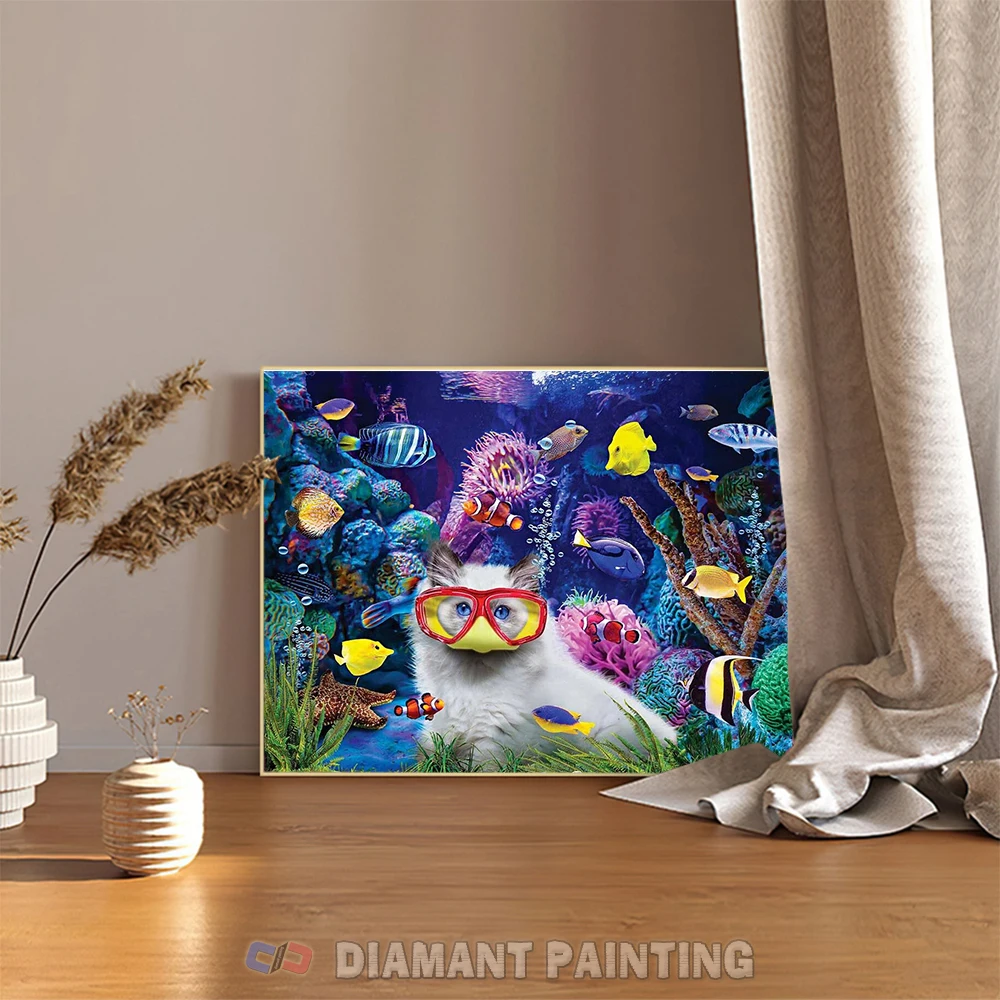 Diamond Embroidery Cat Fish Picture Rhinestones Diamond Painting Animal Ocean 5D New Arrival underwater world Mosaic Wall Decor