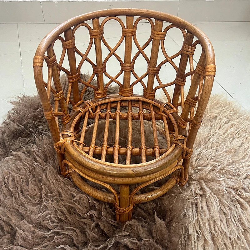 Chaise Ronde Rétro en Rotin, Meuble de Photographie pour Bébé, mir en Laine Tissé à la Main, Coussin de Studio, Accessoires de Séance Photo