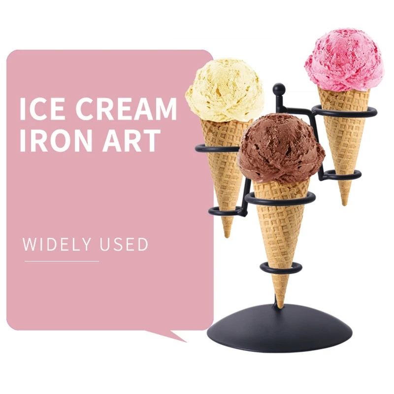 Iron Ice Cream Cone Holder Ice Cream Stands Ice Cream Rack with Base Display