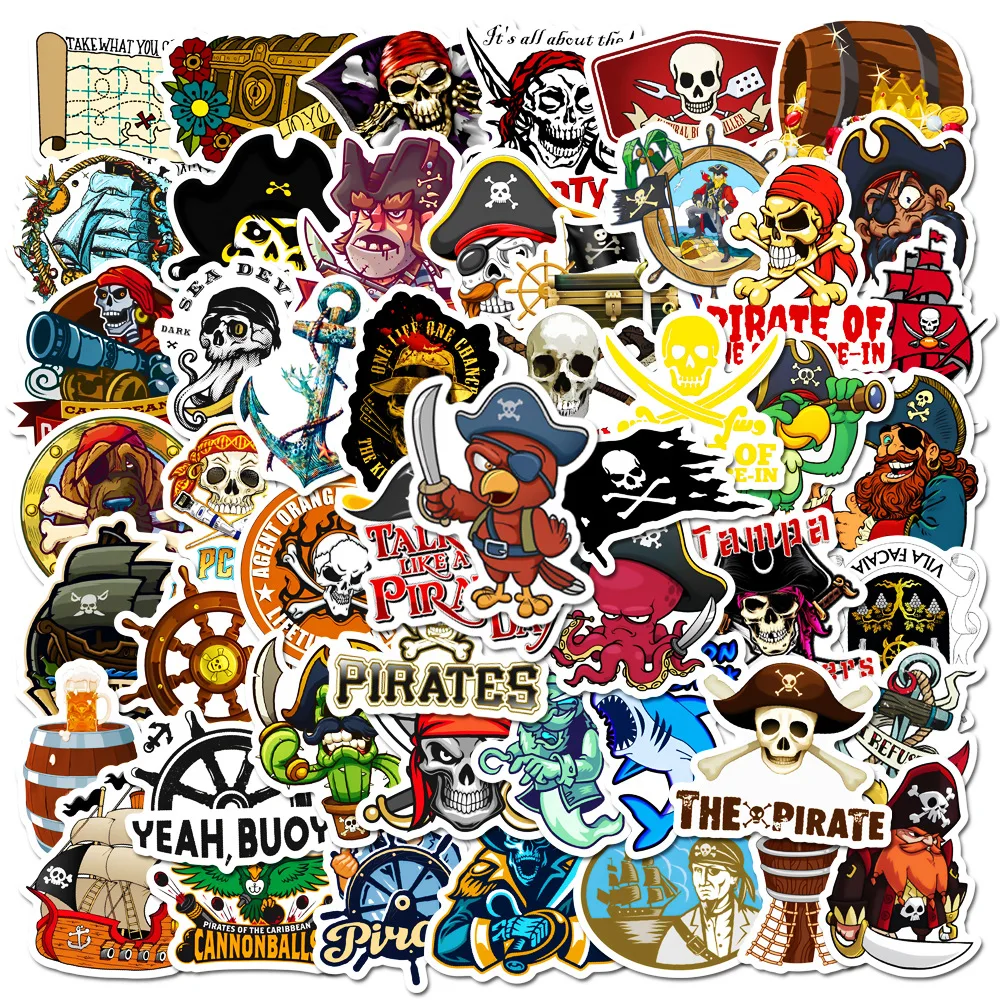 10/50PCS Pirate Cartoon Stickers Captain Graffiti Kids Toys Navigation Treasure Hunt Decals Luggage Cup Laptop Guitar Car Bike