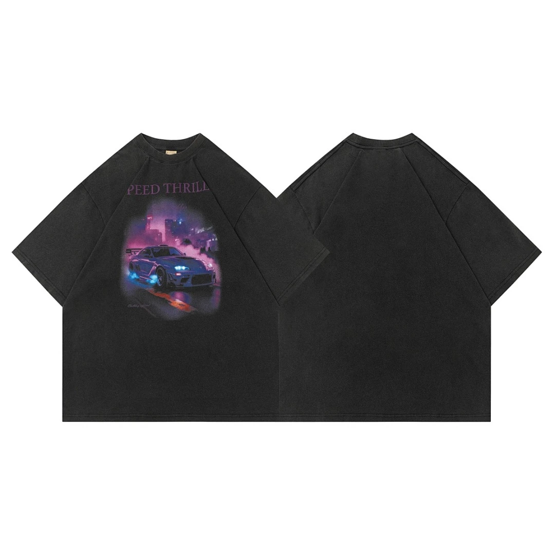American Retro Washed Tee Graphic Poster Print Raglan Seam Men Women Oversized Casual Short Sleeve