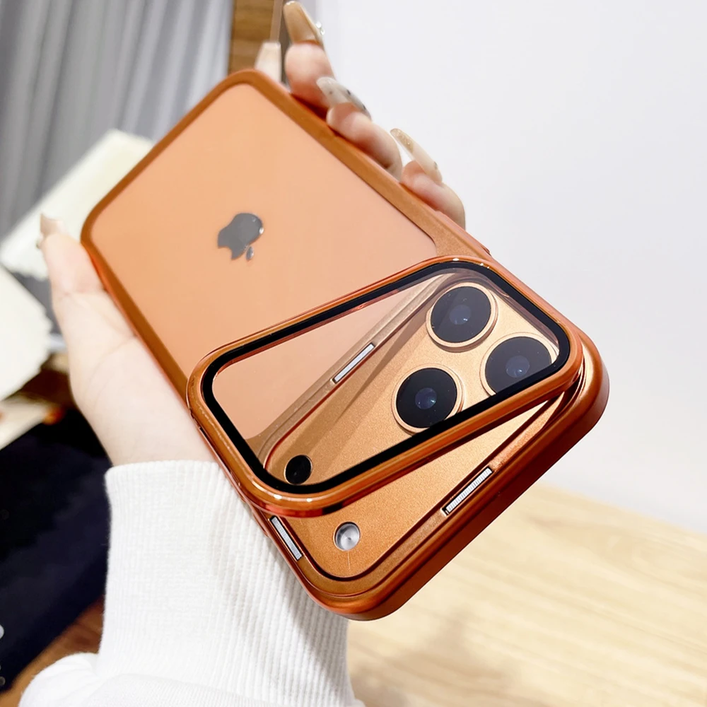 Luksusowe składane etui z klapką, pełna ochrona obiektywu, przezroczyste etui na telefon iPhone 17 Pro Max 17Pro, powlekane, pancerne, z bumperem, ochrona tyłu.