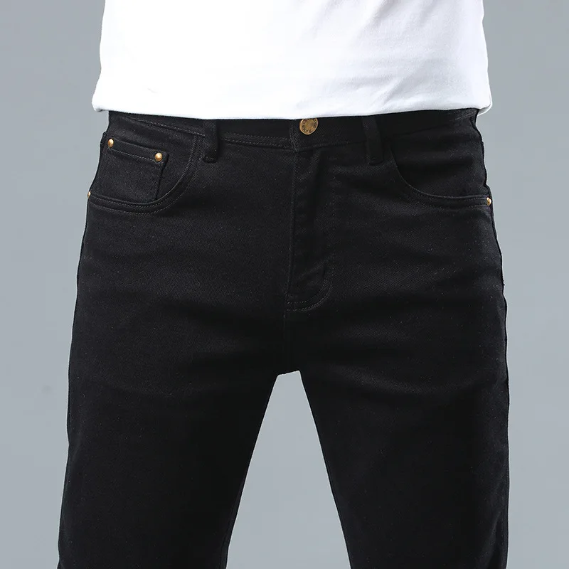 Pantalones vaqueros negros puros para hombre, pantalones largos de oficina de negocios, ajustados, informales, elásticos, a la moda, de estilo coreano, a juego