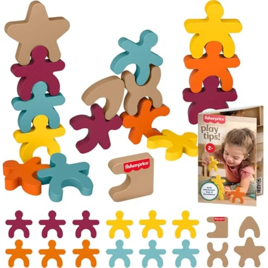 

Wood Montessori Toy Stacking Shapes American Montessori Society Seal of Excellence 16-Piece Wooden Learning Activity and Expert