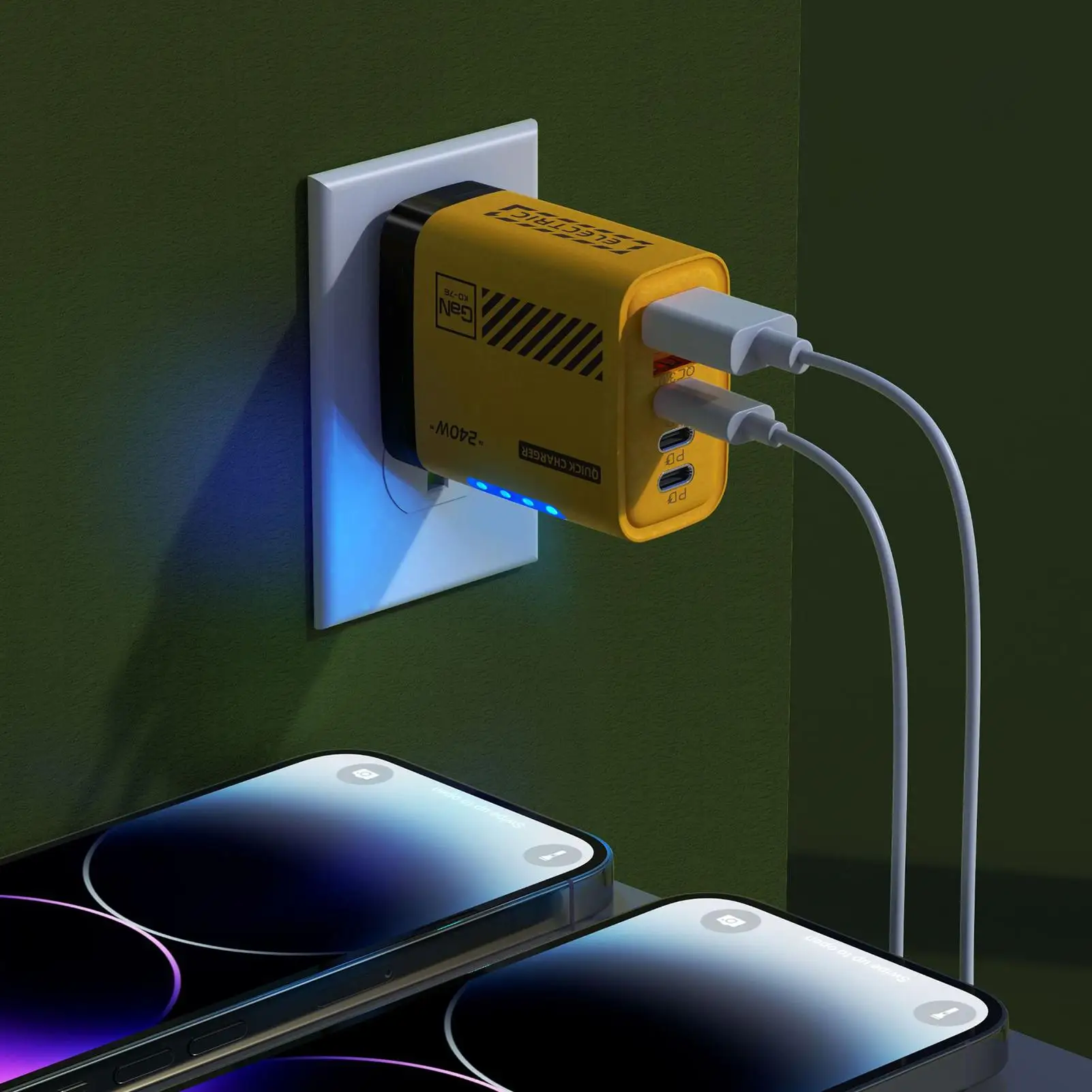 240W 5-Port Mecha USB Wall Charger LED Indicator 3PD+2USB Charger Multiple Outlet Charging Cube Station US EU Plug
