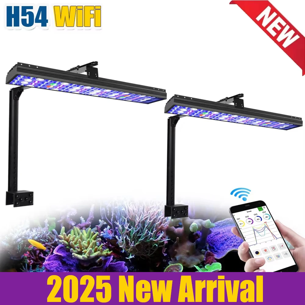 

2PCS PopBloom-H54 Marine Aquarium LED Lamps, Wi-Fi Saltwater Aquarium Lighting for 120CM/48" LPS/SPS Reef Coral Fish Tank Light