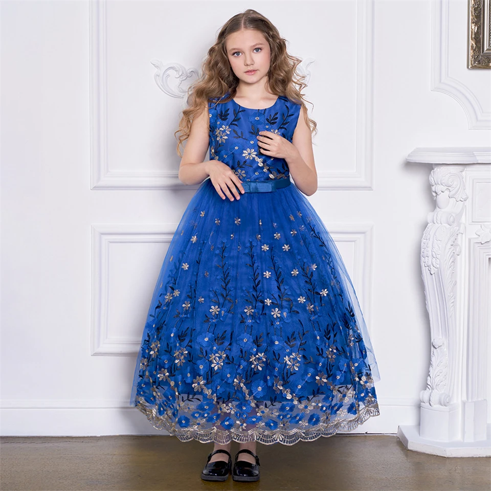 Pageant Girl Embroidered Long Elegant Party Ceremony Luxury Dress 5-14Years Children Formal Occasion Wedding Bridesmaid Dresses