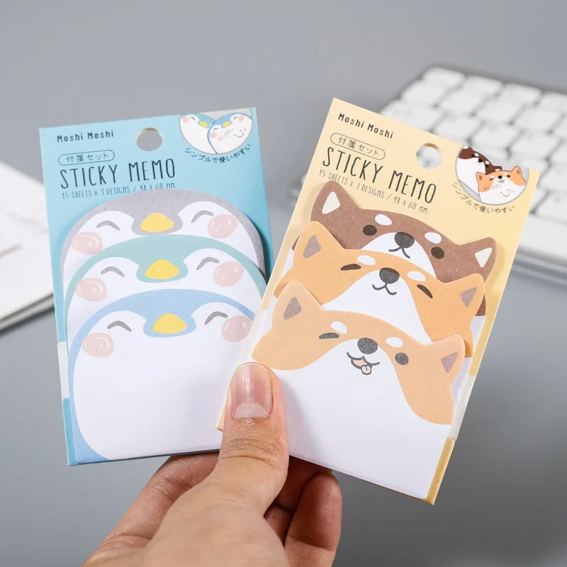 Adorável Cartoon Sticky Notes, Pinguim, Porco, Urso, Gato, Estudante Memo Pads, Papelaria Kawaii, Material de Escritório Escolar, Atacado, 45 Folhas