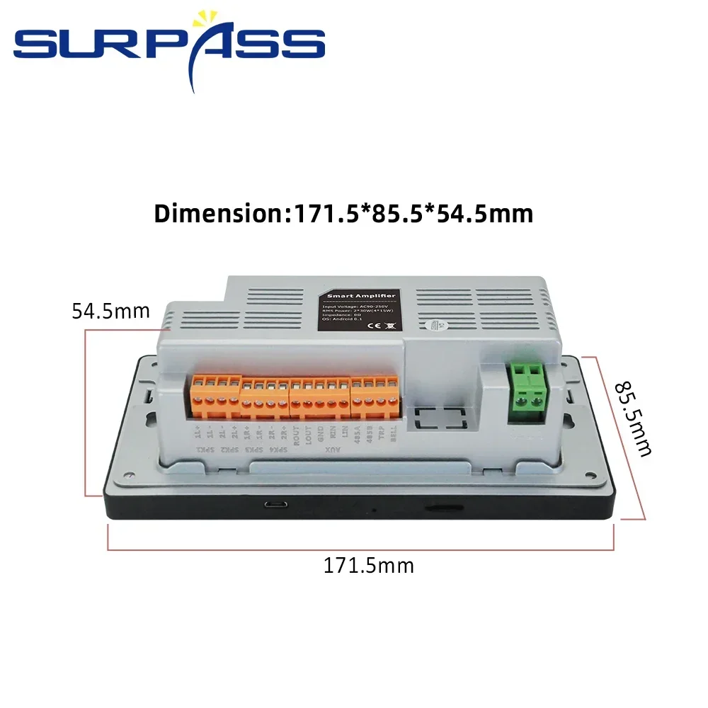 الإقامة الذكية 5.5 بوصة 30 واط واي فاي مكبر للصوت بلوتوث HD لوحة اللمس لوحة التحكم أندرويد 8.1 خلفية المنزل الموسيقى المنهجية RS485