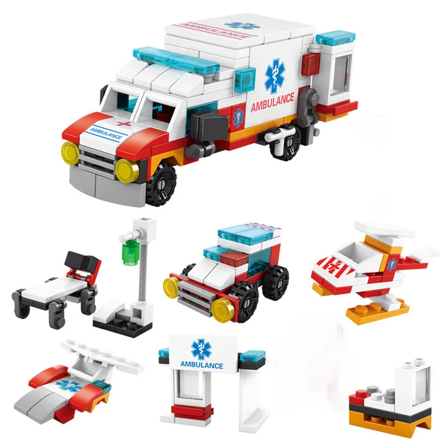 

6-in-1 urban fire engine combat building block set, fire brigade car model toy, small particle building block DIY