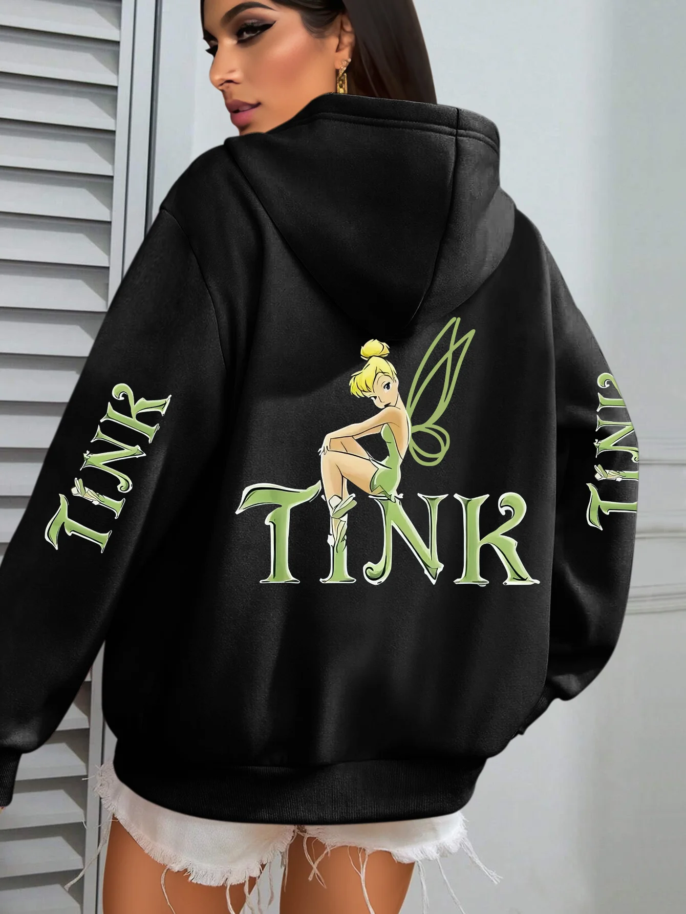 

Женская флисовая толстовка с капюшоном и рисунком «Маленький колокольчик» Диснея, уличная одежда унисекс, свободная повседневная одежда большого размера