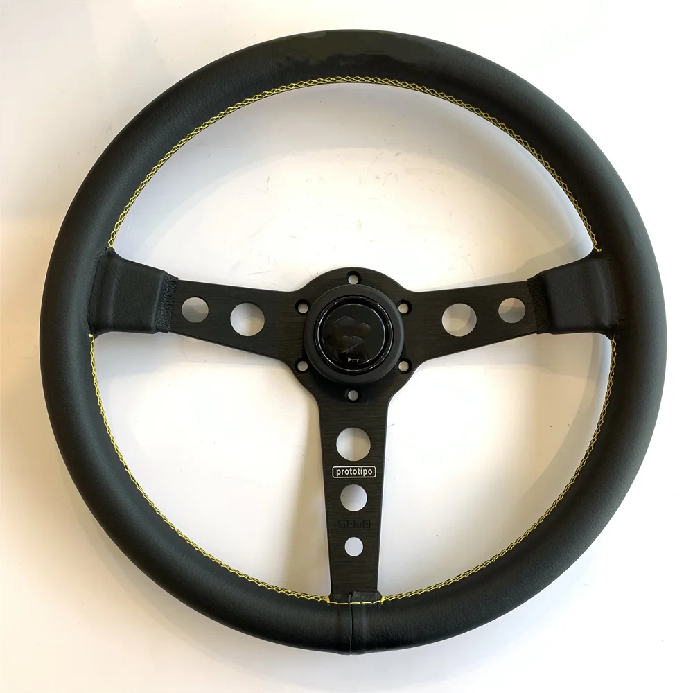 N Brand 350mm Brown ABS Classic Retro Steering Wheel Oxidized Bracket 40mm Deep Anti-Slip Bracket Drift Sport Steering Wheel