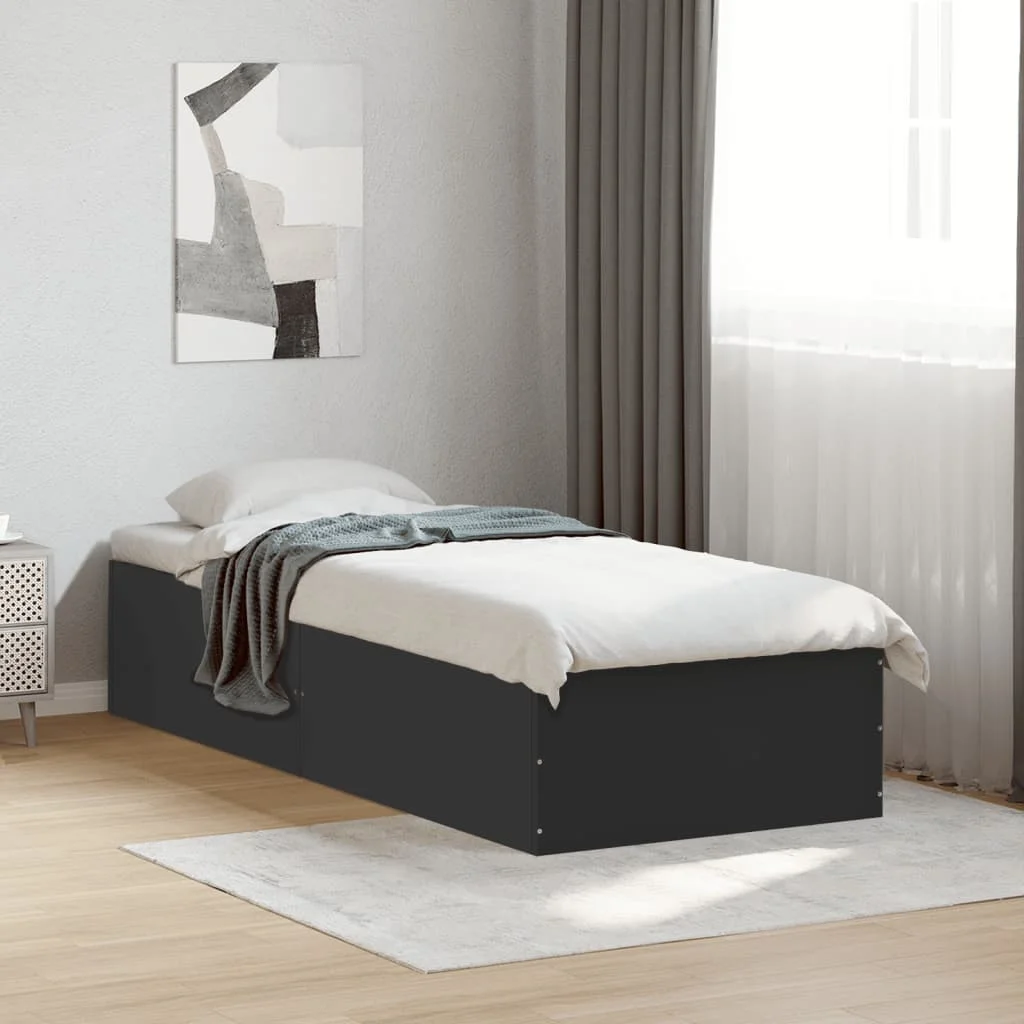 Base de Cama Negra de 100x200cm sin Colchón, Plataforma Metálica con Soporte de Láminas