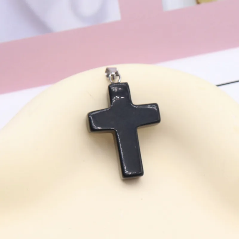 Jesus Cross Pendant Jewelry Making Colorful Natural Stone Necklace Charms DIY